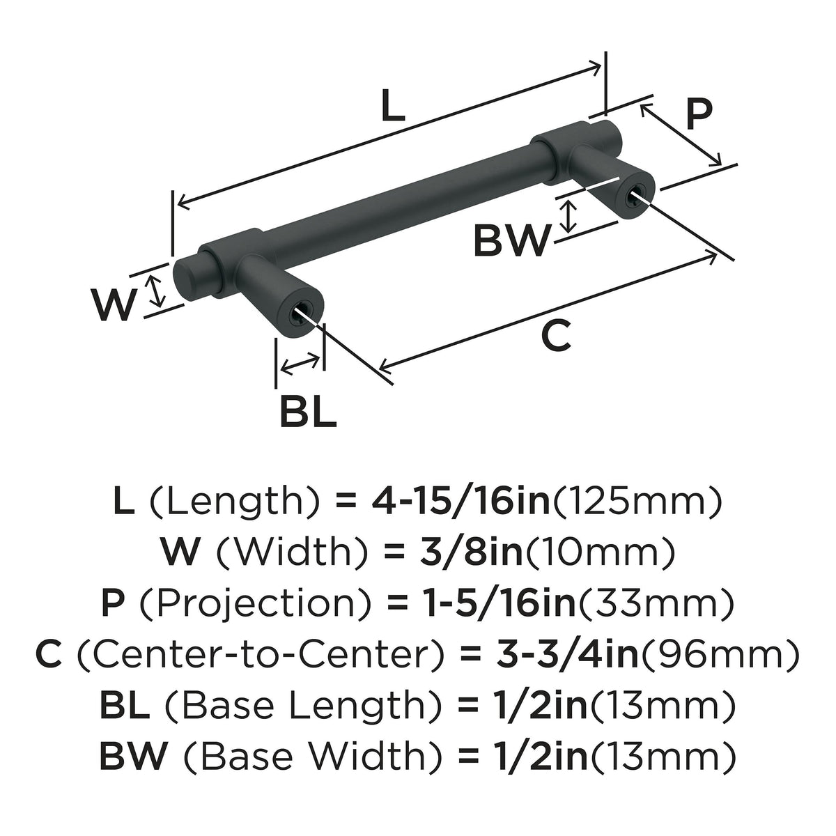 Amerock Cabinet Pull Matte Black 3-3/4 inch (96 mm) Center-to-Center Destine 1 Pack Drawer Pull Cabinet Handle Cabinet Hardware