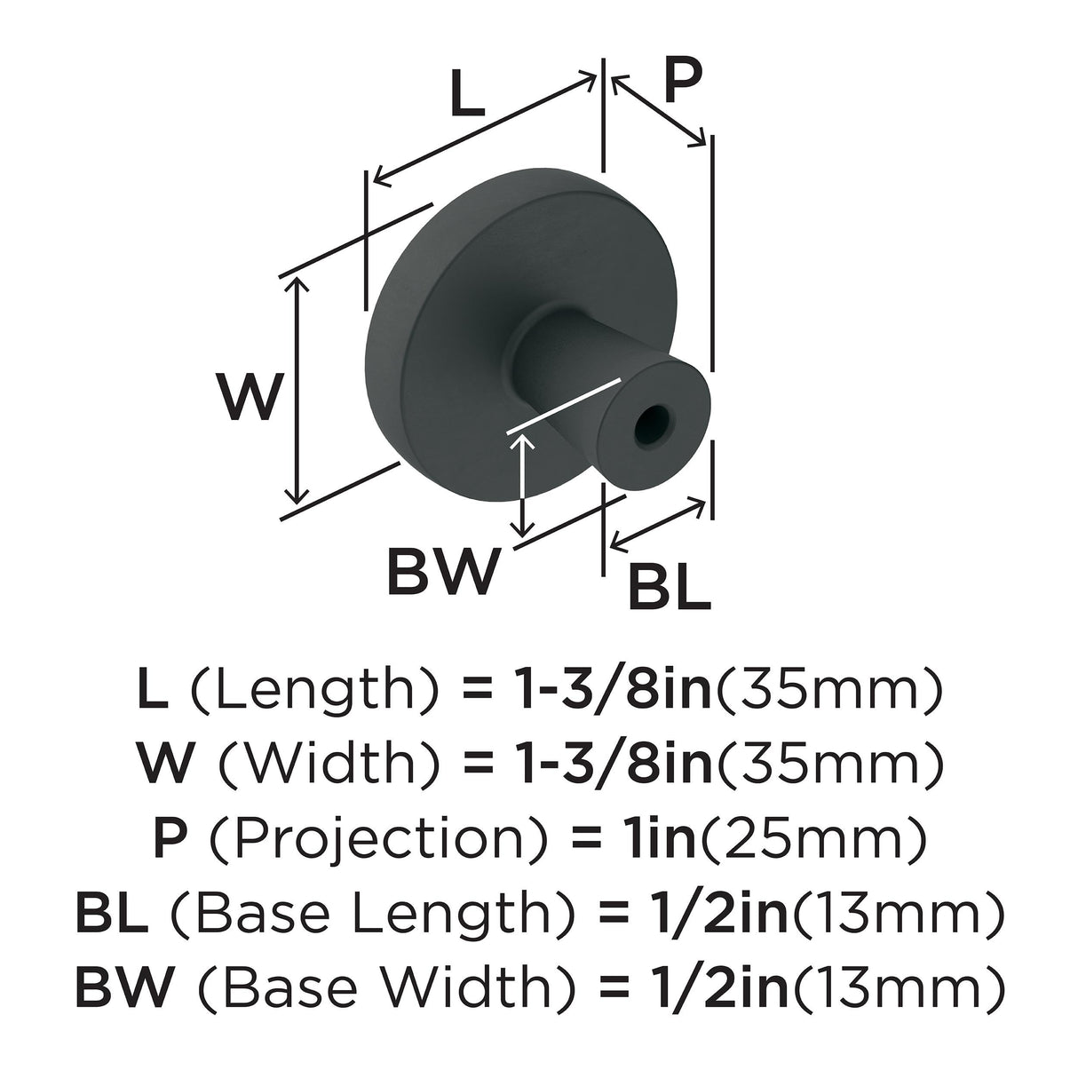 Amerock Cabinet Knob Matte Black 1-3/8 inch (35 mm) Diameter Destine 1 Pack Drawer Knob Cabinet Hardware