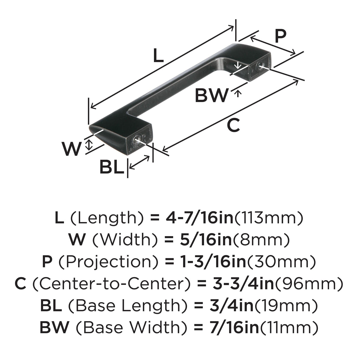 Amerock Cabinet Pull Graphite 3-3/4 inch (96 mm) Center to Center Riva 1 Pack Drawer Pull Drawer Handle Cabinet Hardware