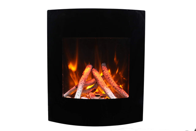 Amantii WM-BI-2428-VLR-BG Wall Mount or Built In Smart Electric, WiFi Enabled Fireplace, includes a Black Glass Surround, MultiFunction Remote Control and Multi Speed Flame Motor, and 7 Piece Oak Log Set and Sable Glass
