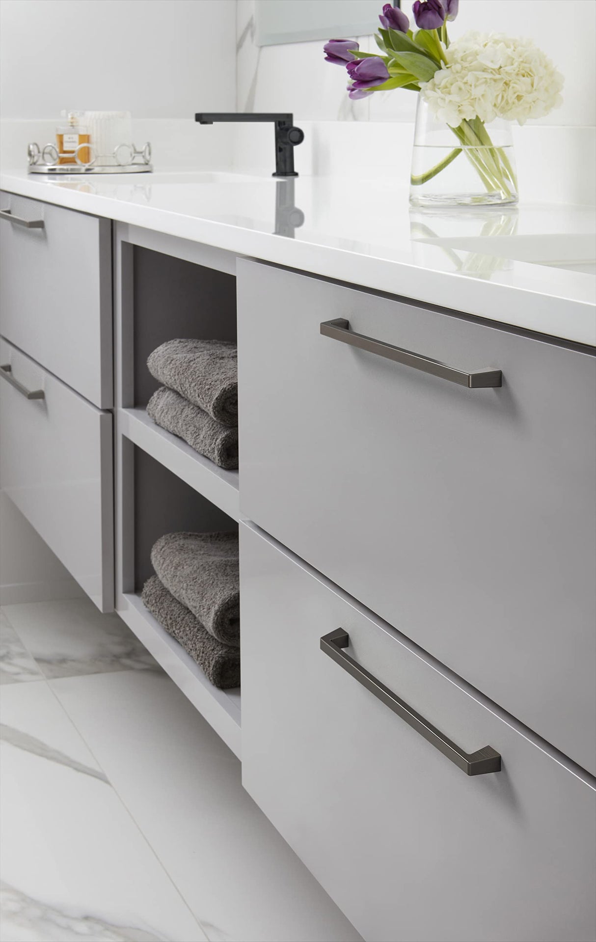 Amerock BP55283GM Gunmetal Cabinet Pull 10-1/16 in (256 mm) Center-to-Center Cabinet Handle Blackrock Drawer Pull Kitchen Cabinet Handle Furniture Hardware