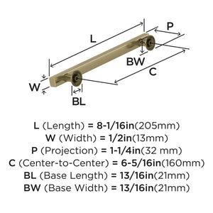 Amerock BP37106BBZ Everett 6-5/16 in (160 mm) Center-to-Center Golden Champagne Cabinet Pull Kitchen Cabinet Hardware Furniture Hardware Bathroom Drawer Handle