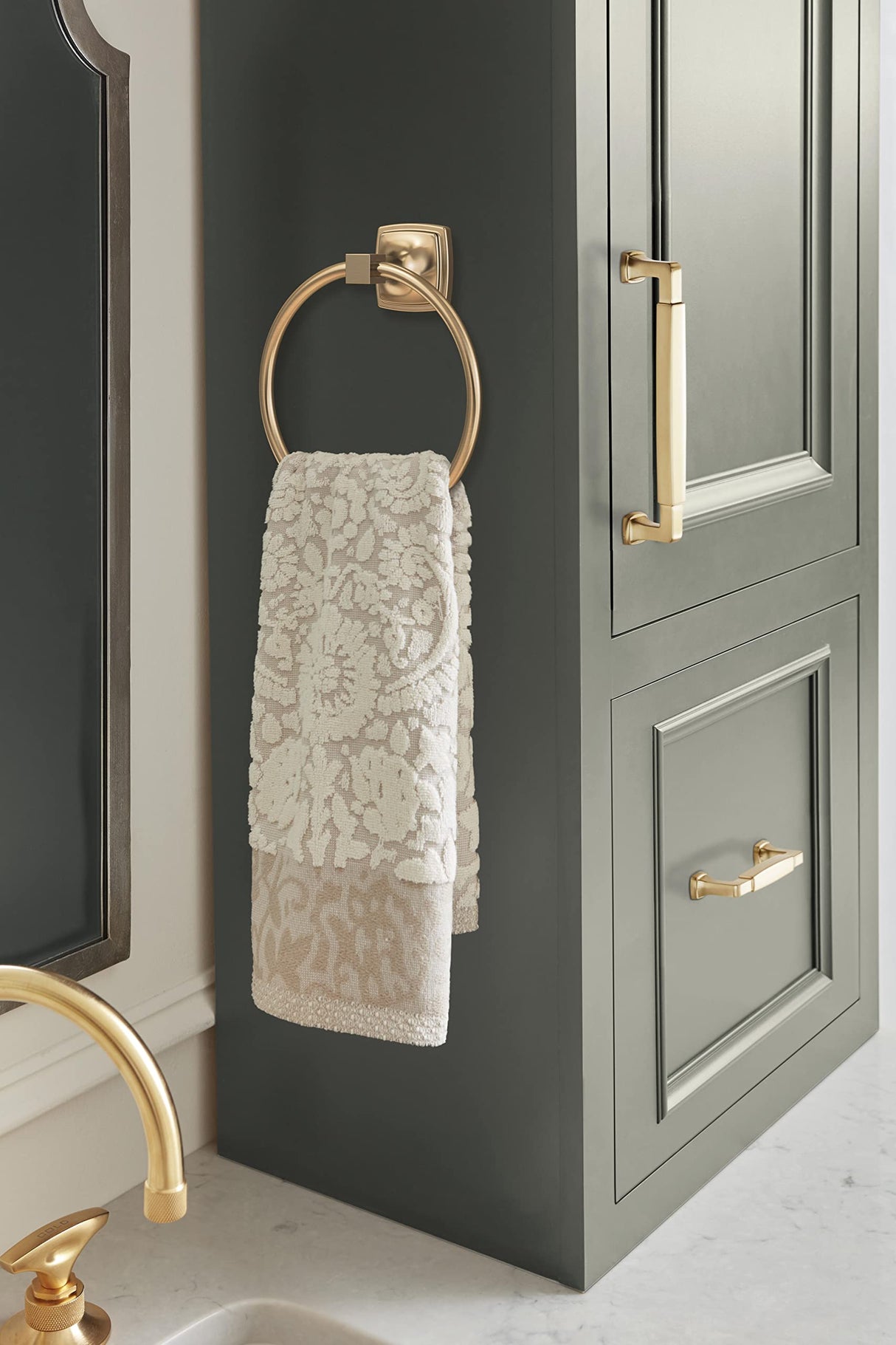 Amerock BH36092CZ Champagne Bronze Towel Ring 7-9/16 in (192 mm) Length Towel Holder Stature Hand Towel Holder for Bathroom Wall Small Kitchen Towel Holder Bath Accessories