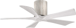 Matthews Fan IR5H-BW-MWH-42 Irene-5H five-blade flush mount paddle fan in Barn Wood finish with 42” solid matte white wood blades. 