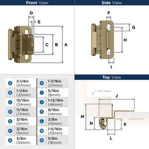 Amerock BPR7565BBZ Cabinet Hinge 3/8 in (10 mm) Inset Self Closing Partial Wrap Golden Champagne Kitchen Cabinet Door Hinge 1 Pair/2 Pack Functional Hardware