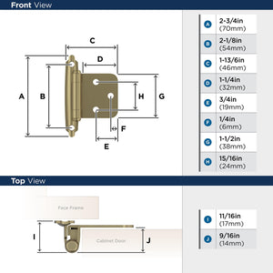 Amerock BPR3429BBZ Cabinet Hinge Variable Overlay Self Closing Face Mount Golden Champagne Kitchen Cabinet Door Hinge 1 Pair/2 Pack Functional Hardware