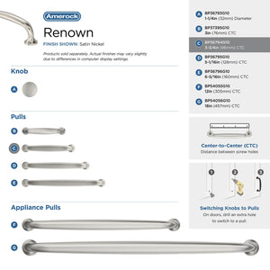 Amerock Cabinet Pull Satin Nickel 3-3/4 inch (96 mm) Center-to-Center Renown 1 Pack Drawer Pull Cabinet Handle Cabinet Hardware