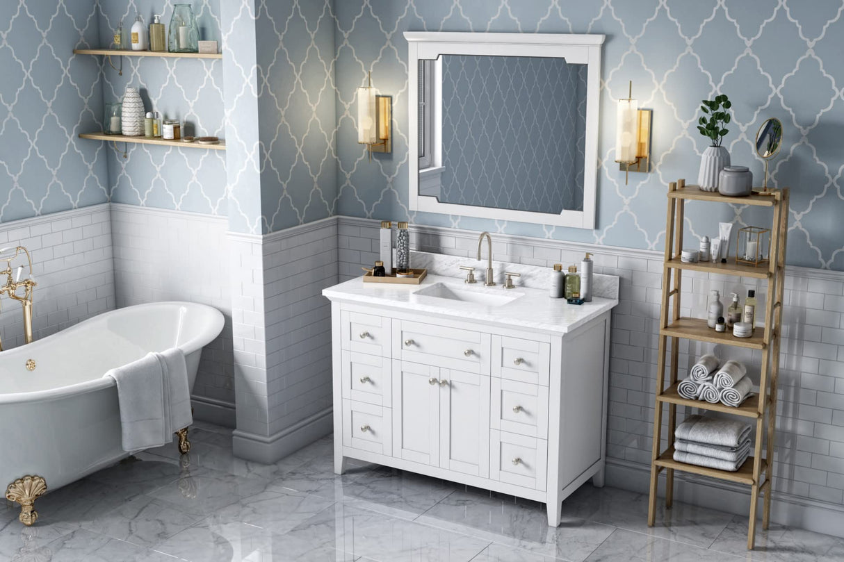 Jeffrey Alexander VKITCHA48WHSGR 48" White Chatham Vanity, Steel Grey Cultured Marble Vanity Top, undermount rectangle bowl