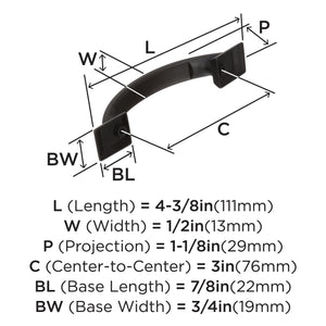 Amerock Cabinet Pull Oil Rubbed Bronze 3 inch (76 mm) Center to Center Candler 1 Pack Drawer Pull Drawer Handle Cabinet Hardware