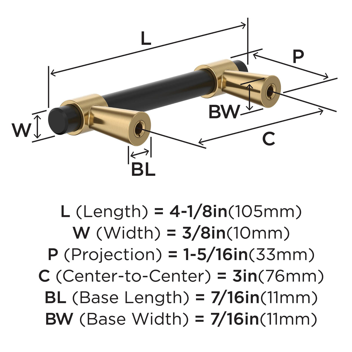 Amerock BP37385FBCZ Matte Black/Champagne Bronze Cabinet Pull 3 in (76 mm) Center-to-Center Cabinet Handle Mergence Drawer Pull Kitchen Cabinet Handle Furniture Hardware