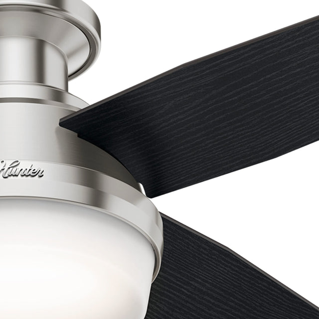 Hunter Fan Dempsey Low Profile Ceiling Fans with Lights and Remote, Flush Mount Ceiling Fan with Lights, Metal, Brushed Nickel Finish, 44 Inch LED