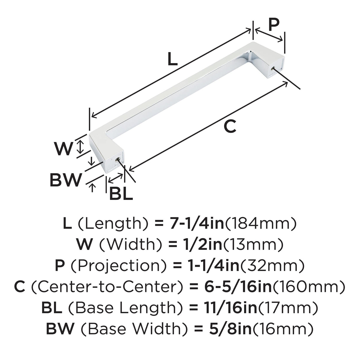 Amerock Cabinet Pull Polished Chrome 6-5/16 inch (160 mm) Center to Center Blackrock 1 Pack Drawer Pull Drawer Handle Cabinet Hardware