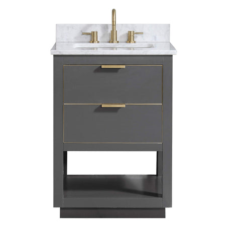 Avanity Allie 25 in. Vanity Combo in Twilight Gray with Gold Trim and Carrara White Marble Top 