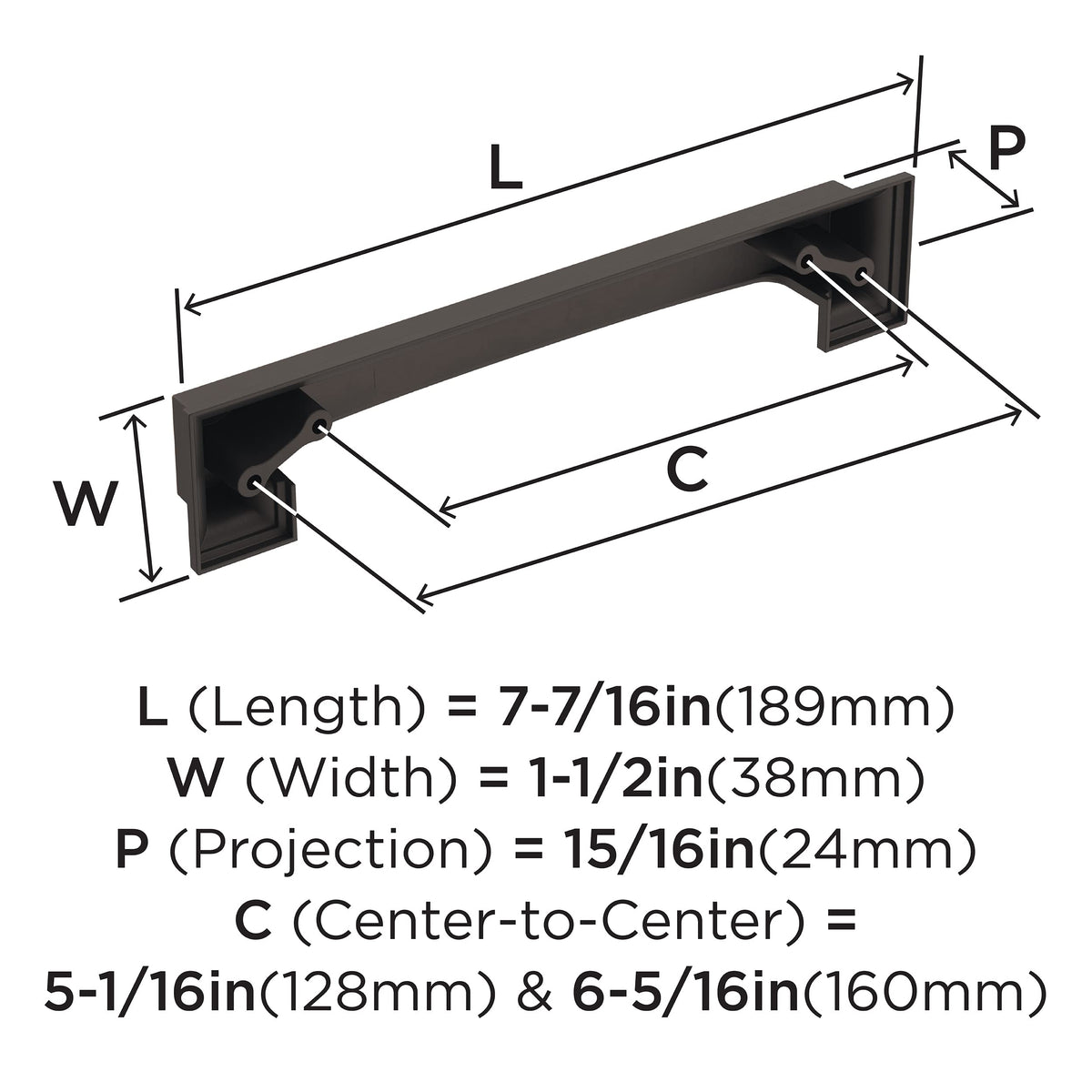 Amerock Cabinet Cup Pull Oil Rubbed Bronze 5-1/16 inch & 6-5/16 inch (128 mm & 160 mm) Center-to-Center Appoint 1 Pack Drawer Pull Cabinet Handle Cabinet Hardware
