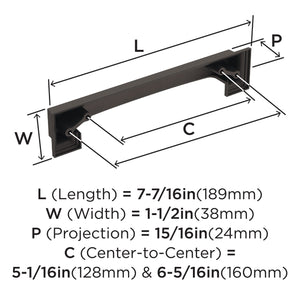 Amerock Cabinet Cup Pull Oil Rubbed Bronze 5-1/16 inch & 6-5/16 inch (128 mm & 160 mm) Center-to-Center Appoint 1 Pack Drawer Pull Cabinet Handle Cabinet Hardware