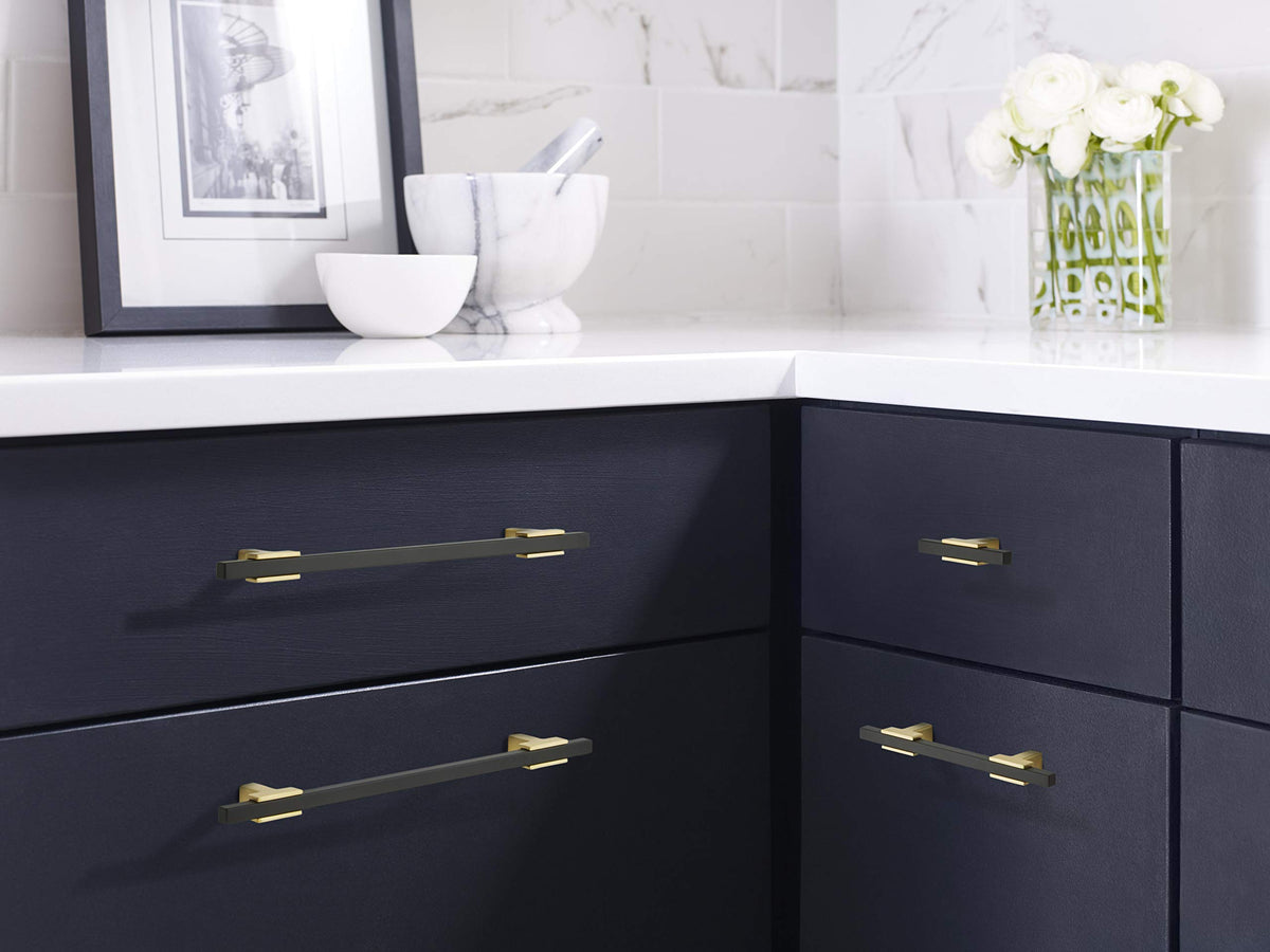 Amerock Cabinet Pull Brushed Gold/Matte Black 7-9/16 inch (192 mm) Center to Center Urbanite 1 Pack Drawer Pull Drawer Handle Cabinet Hardware