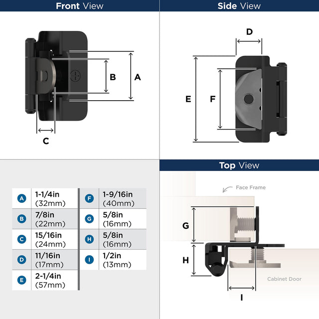 Amerock BPR8704FB Cabinet Hinge 1/2 in (13 mm) Overlay Double Demountable Matte Black Kitchen Cabinet Door Hinge 1 Pair/2 Pack Functional Hardware