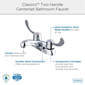 Gerber G004341166 Chrome Classics Two Metal Handle Centerset Lavatory Faucet W...