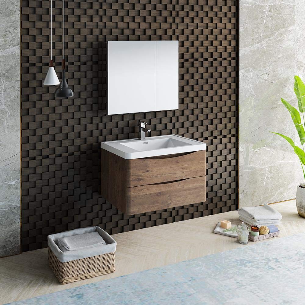 Fresca FVN9032RW Fresca Tuscany 32" Rosewood Wall Hung Modern Bathroom Vanity w/ Medicine Cabinet