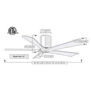 Matthews Fan IR5H-BN-BW-52 Irene-5H five-blade flush mount paddle fan in Brushed Nickel finish with 52” solid barn wood tone blades. 