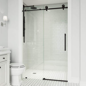 VIGO Adjustable 64-68" W x 76" H Elan Cass Aerodynamic Frameless Sliding Shower Door with Clear Tempered Glass, Reversible Door Handle and Stainless Steel Hardware in Matte Black-VG6044MBCL6876