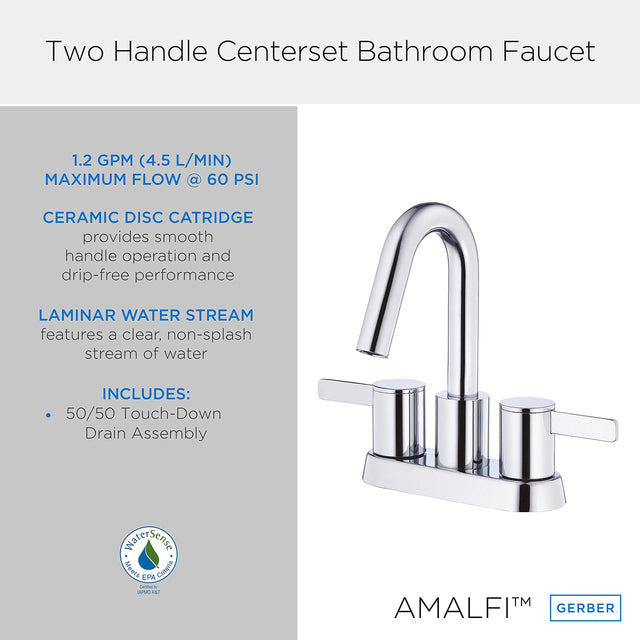 Gerber D301130 Chrome Amalfi Two Handle Centerset Lavatory Faucet