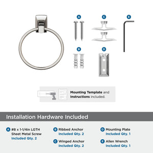 Amerock BH36012G10 Brushed Nickel Towel Ring 7-7/16 in (189 mm) Length Towel Holder Highland Ridge Hand Towel Holder for Bathroom Wall Small Kitchen Towel Holder Bath Accessories