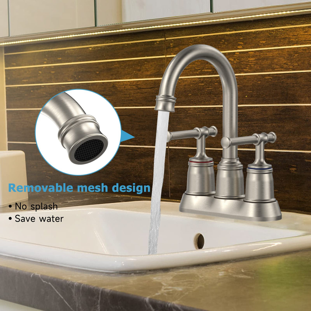 Classical 8 inch Bathroom Faucet, Bathroom faucets for Sink 3 Holes, Widespread Brushed Nickel Bathroom Faucet with Pop Up Drain and cUPC Lead-Free Hose (Brushed Nickel 2 Packs)