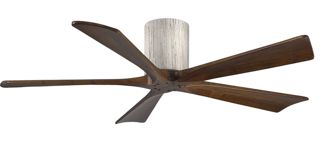 Matthews Fan IR5H-BW-WA-52 Irene-5H five-blade flush mount paddle fan in Barn Wood finish with 52” solid walnut tone blades. 