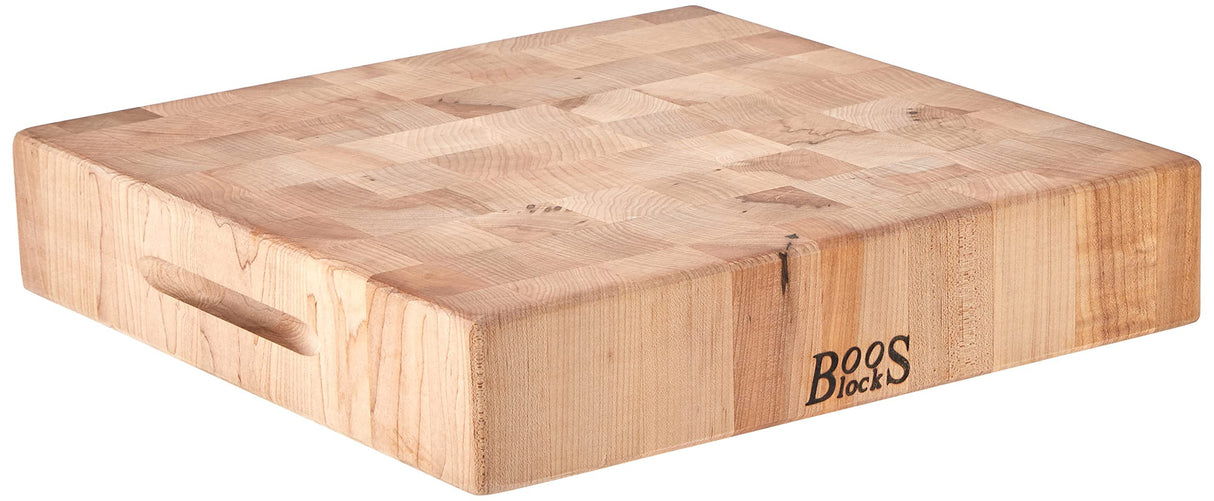 John Boos CCB151503 Medium Maple Wood Cutting Board for Kitchen 15 x Inches, 3 Inches Thick Reversible End Grain Charcuterie Block with Finger Grips 15X15X3 MPL-END GR-REV-NO GRV-