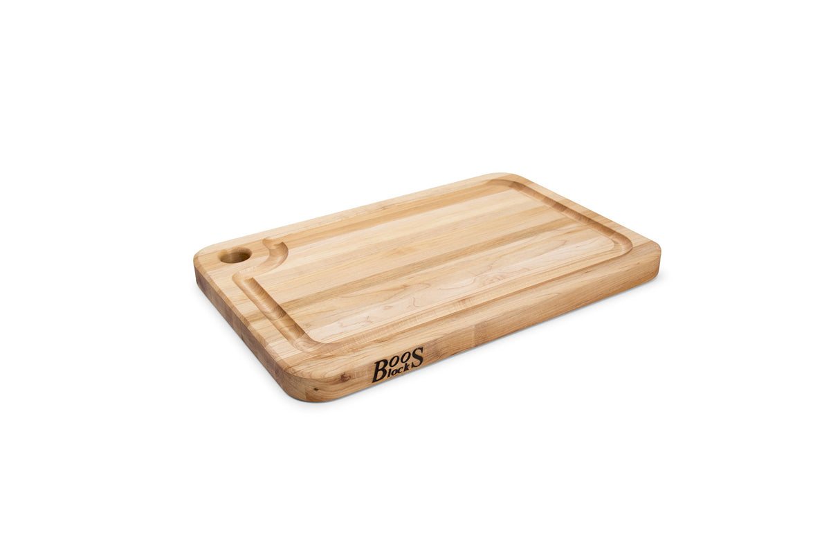John Boos MPL1812125-FH-GRV Prestige Maple Wood Cutting Board for Kitchen Prep, 18 x 12 Inches, 1.25 Inches Thick Edge Grain Charcuterie Block with Juice Grooves 18X12X1.25 MPL-EDGE GR-PRESTIGE BRD