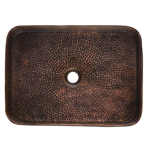 Premier Copper Products PVTREC19DB 19-Inch Rectangle Tub Hand Forged Old World Copper Vessel Sink