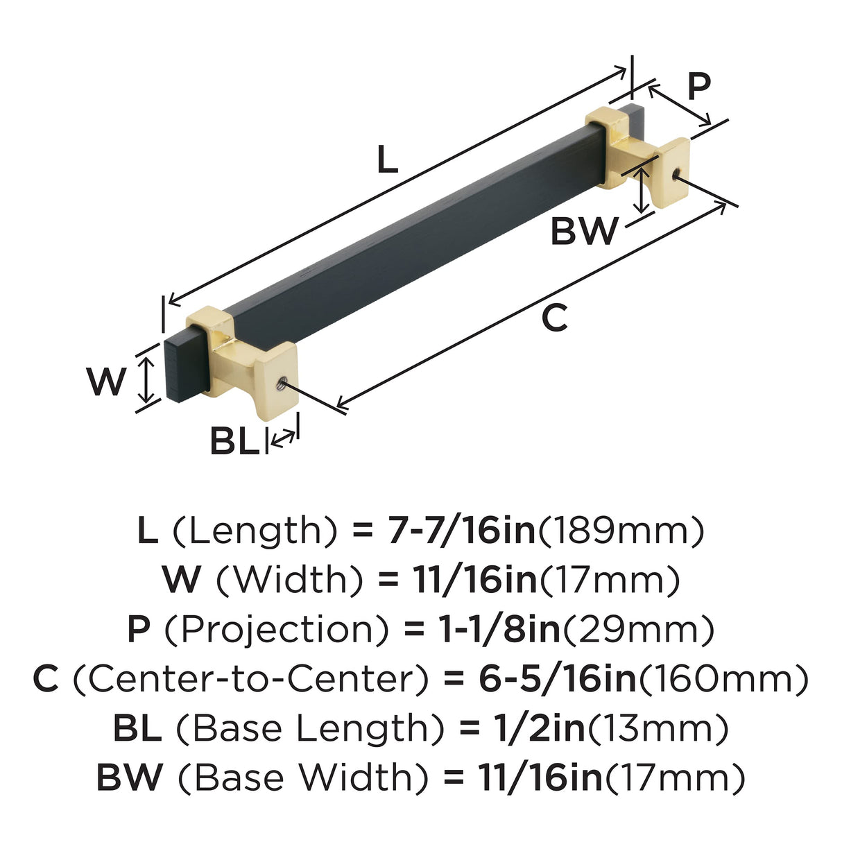 Amerock Cabinet Pull Brushed Matte Black/Brushed Gold 6-5/16 inch (160 mm) Center to Center Overton 1 Pack Drawer Pull Drawer Handle Cabinet Hardware