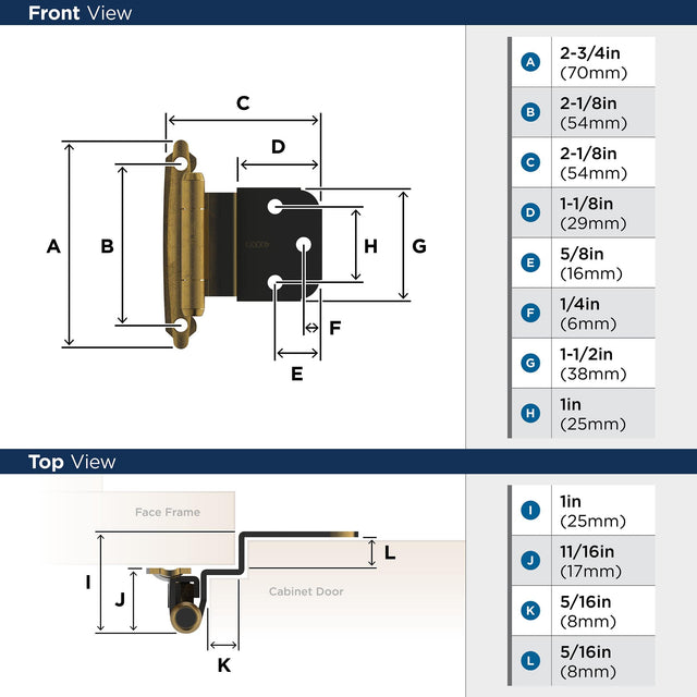 Amerock Cabinet Hinge 3/8 inch (10 mm) Inset Hinge Antique Brass 2 Pack Self-Closing Hinge Face Mount Hinge Cabinet Door Hinge
