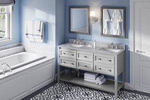 Jeffrey Alexander VKITADL60BKBOR 60" Black Adler Vanity, double bowl, Boulder Cultured Marble Vanity Top, two undermount rectangle bowls