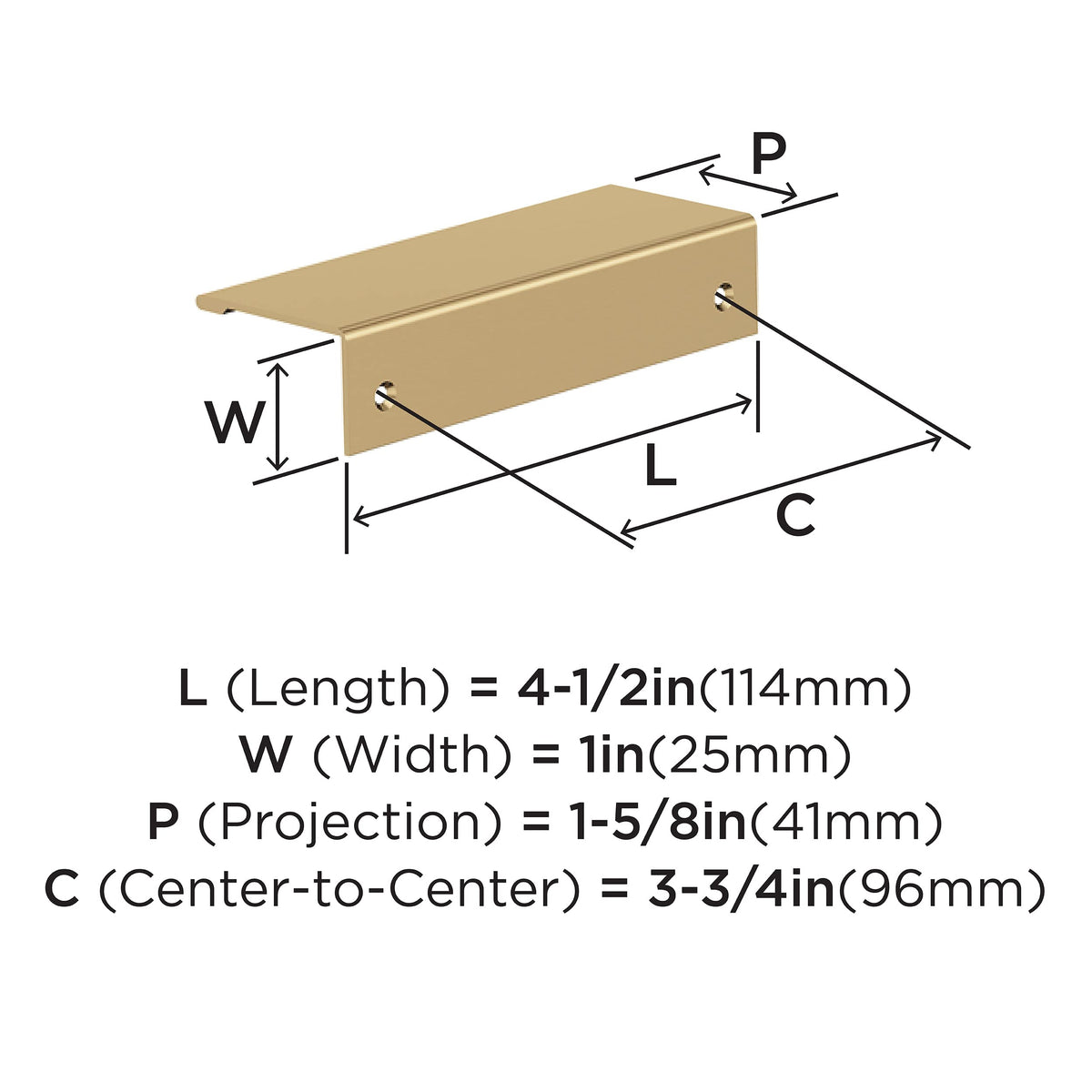 Amerock Cabinet Edge Pull |Champagne Bronze 3-3/4 in (96 mm) Center-to-Center Drawer Pull Kitchen and Bath Hardware Furniture Hardware