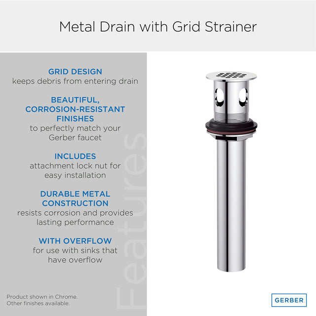Gerber DA505084 Chrome 1 1/4" Metal Grid Strainer Assembly With Overflow