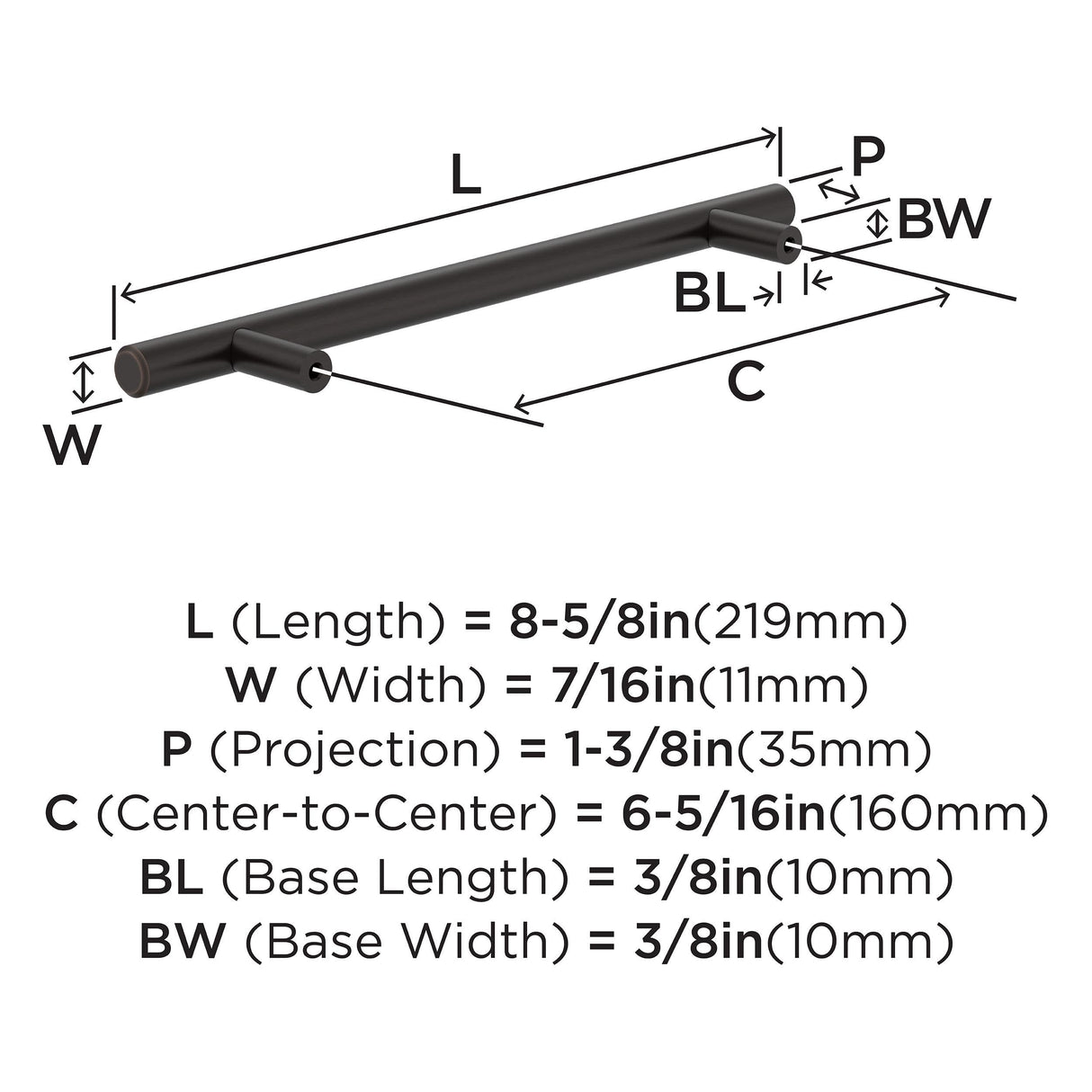 Amerock BP40520ORB Oil-Rubbed Bronze Cabinet Pull 6-5/16 inch (160mm) Center-to-Center Cabinet Hardware Bar Pulls Furniture Hardware Drawer Pull