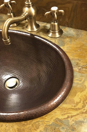 Premier Copper Products LO17RDB 17-Inch Oval Self Rimming Hammered Copper Sink, Oil Rubbed Bronze