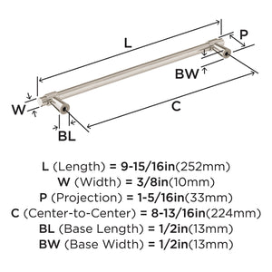 Amerock Cabinet Pull Satin Nickel 8-13/16 inch (224 mm) Center-to-Center Destine 1 Pack Drawer Pull Cabinet Handle Cabinet Hardware