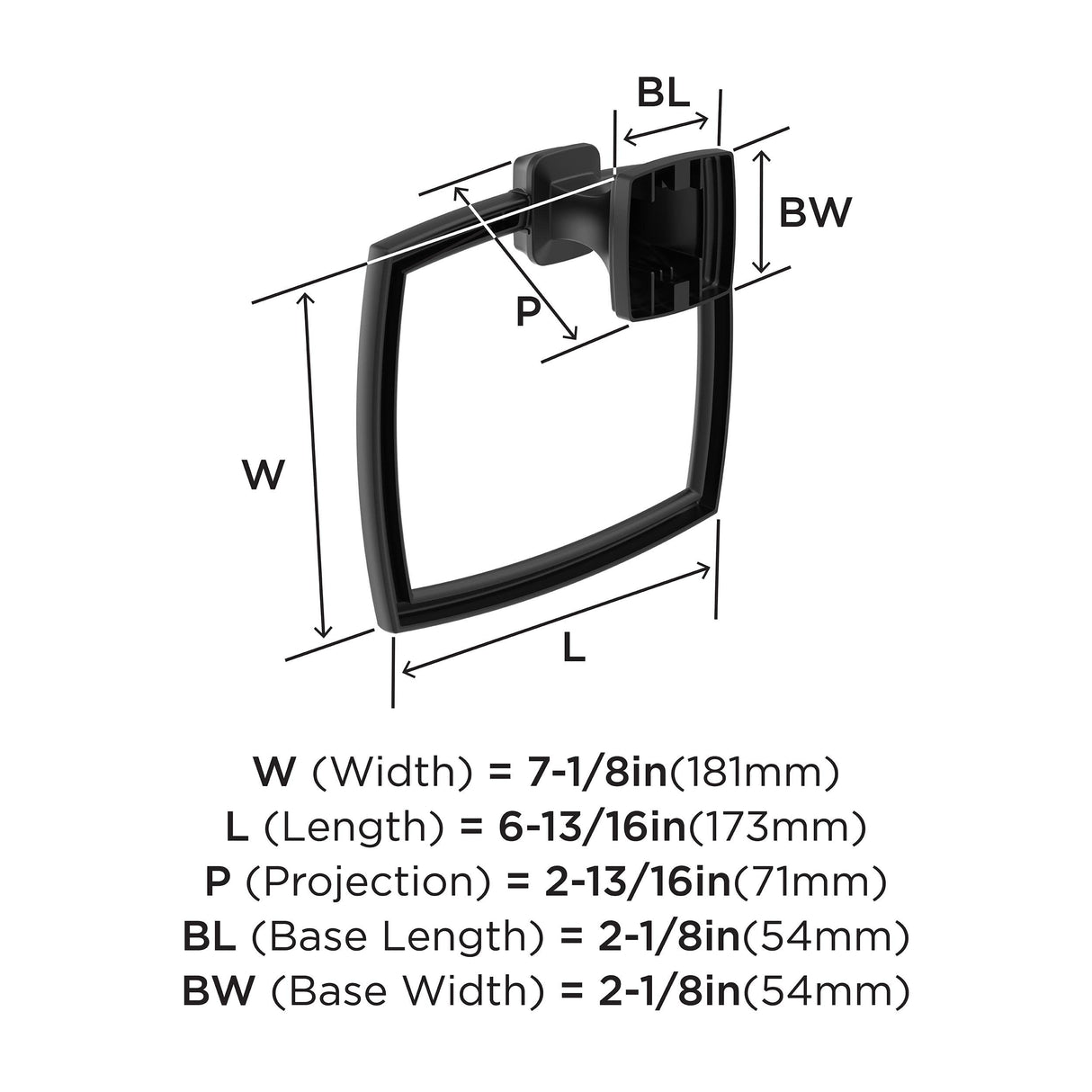 Amerock BH36032MB Matte Black Towel Ring 6-13/16 in (173 mm) Length Towel Holder Revitalize Hand Towel Holder for Bathroom Wall Small Kitchen Towel Holder Bath Accessories