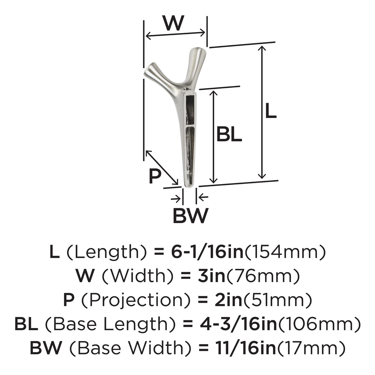 Amerock HBX37017G10 Kodiak Double Prong Decorative Wall Hook Satin Nickel Hook for Coats, Hats, Backpacks, Bags Hooks for Bathroom, Bedroom, Closet, Entryway, Laundry Room, Office