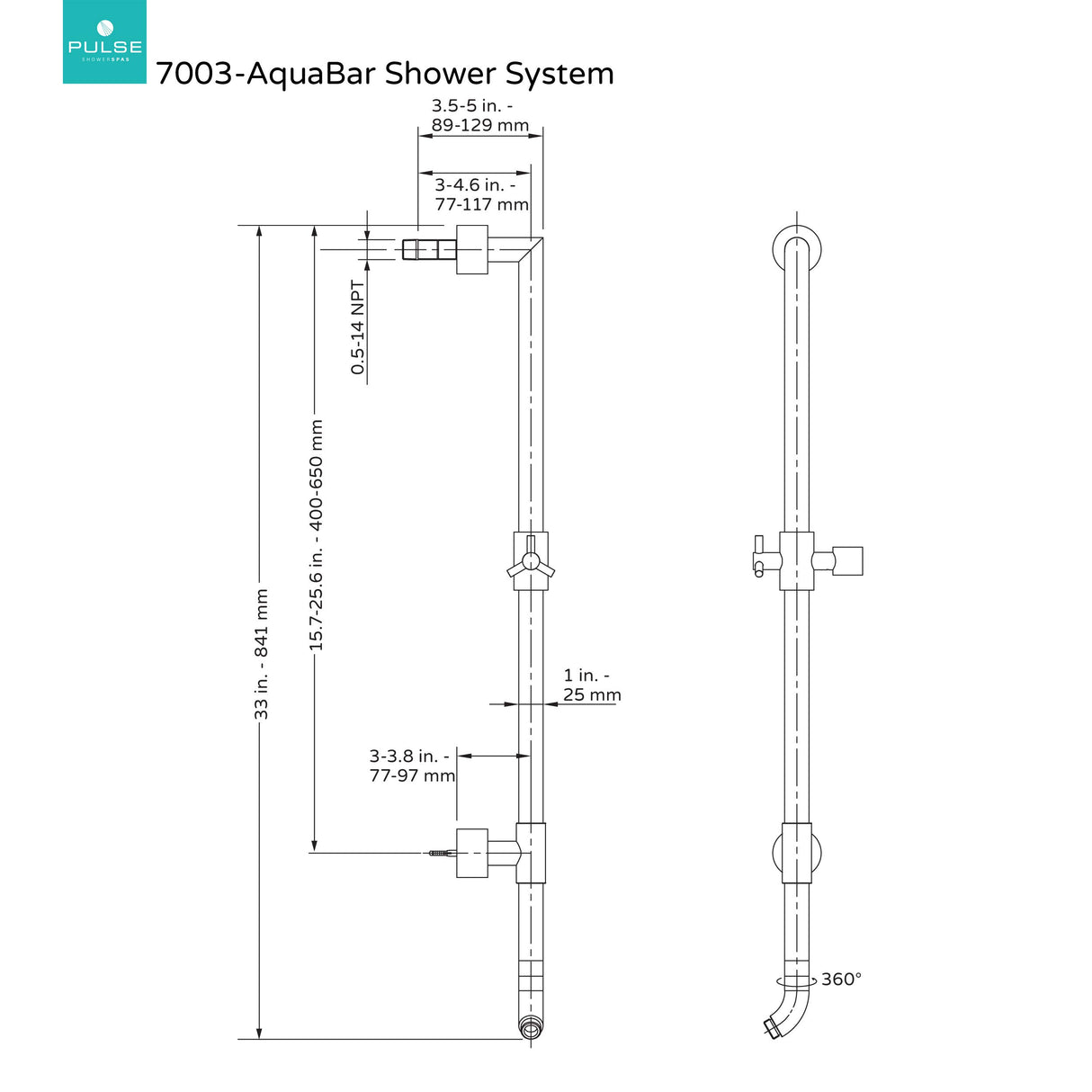 PULSE ShowerSpas 7003-BN AquaBar Shower System, Slide Bar with 5-Function Hand Shower, Brushed Nickel Finish