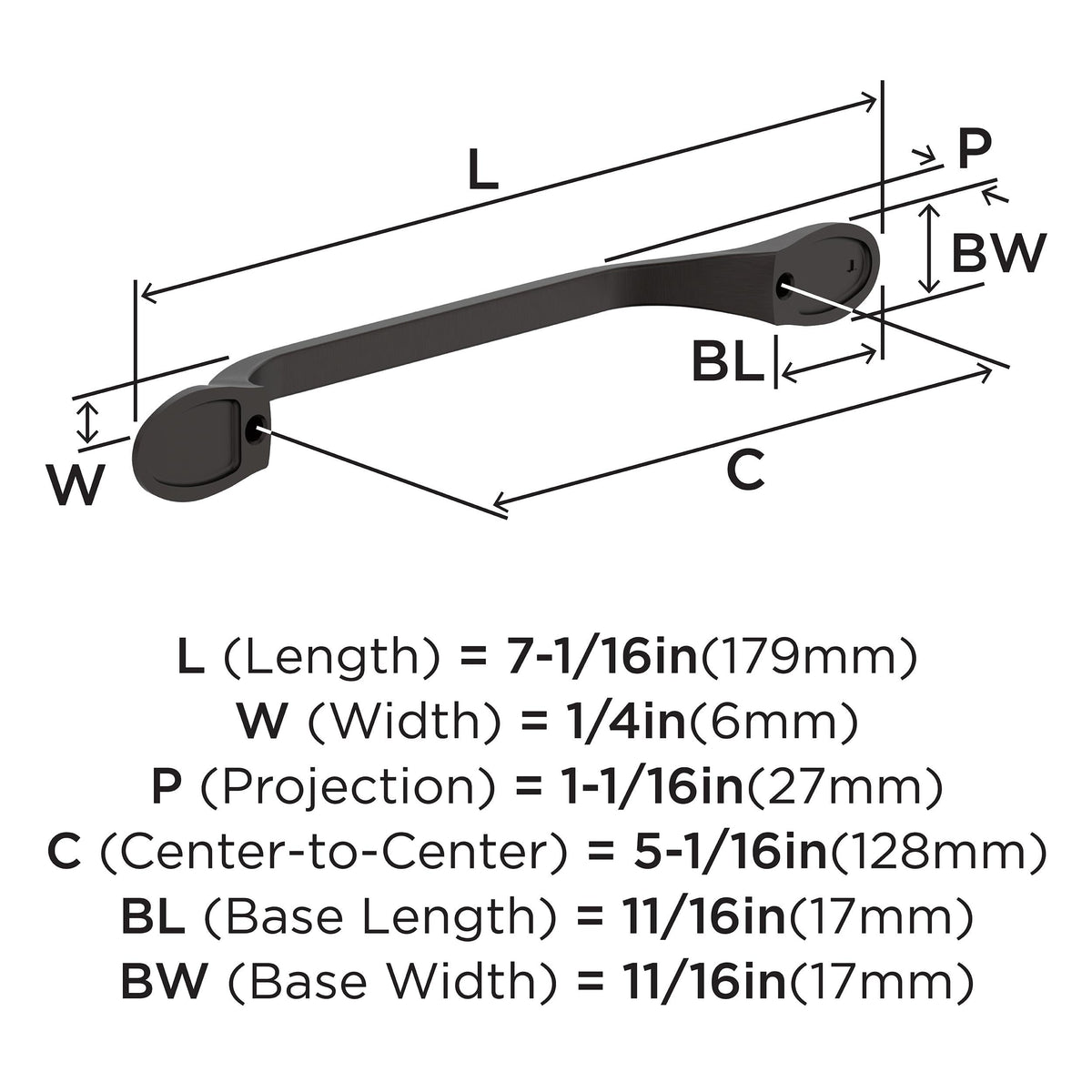 Amerock BP21937ORB Oil-Rubbed Bronze Cabinet Pull 5-1/16 inch (128mm) Center-to-Center Cabinet Hardware Ravino Furniture Hardware Drawer Pull