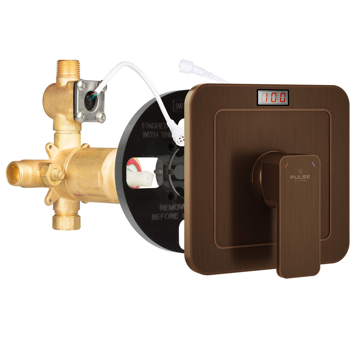 PULSE ShowerSpas 3004-RIV-PB-ORB Tru-Temp Pressure Balance Rough-In Valve Trim Kit, LED Temperature Display, Square, 1/2" NPT, Oil-Rubbed Bronze