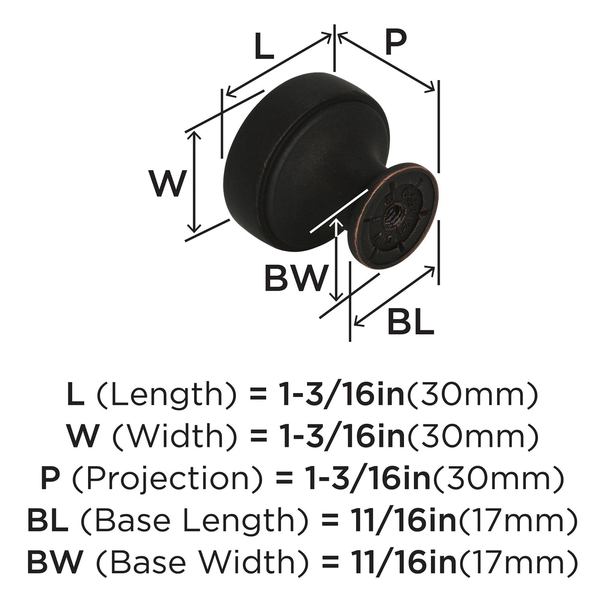 Amerock Cabinet Knob Dark Oiled Bronze 1-3/16 inch (30 mm) Diameter Highland Ridge 1 Pack Drawer Knob Cabinet Hardware