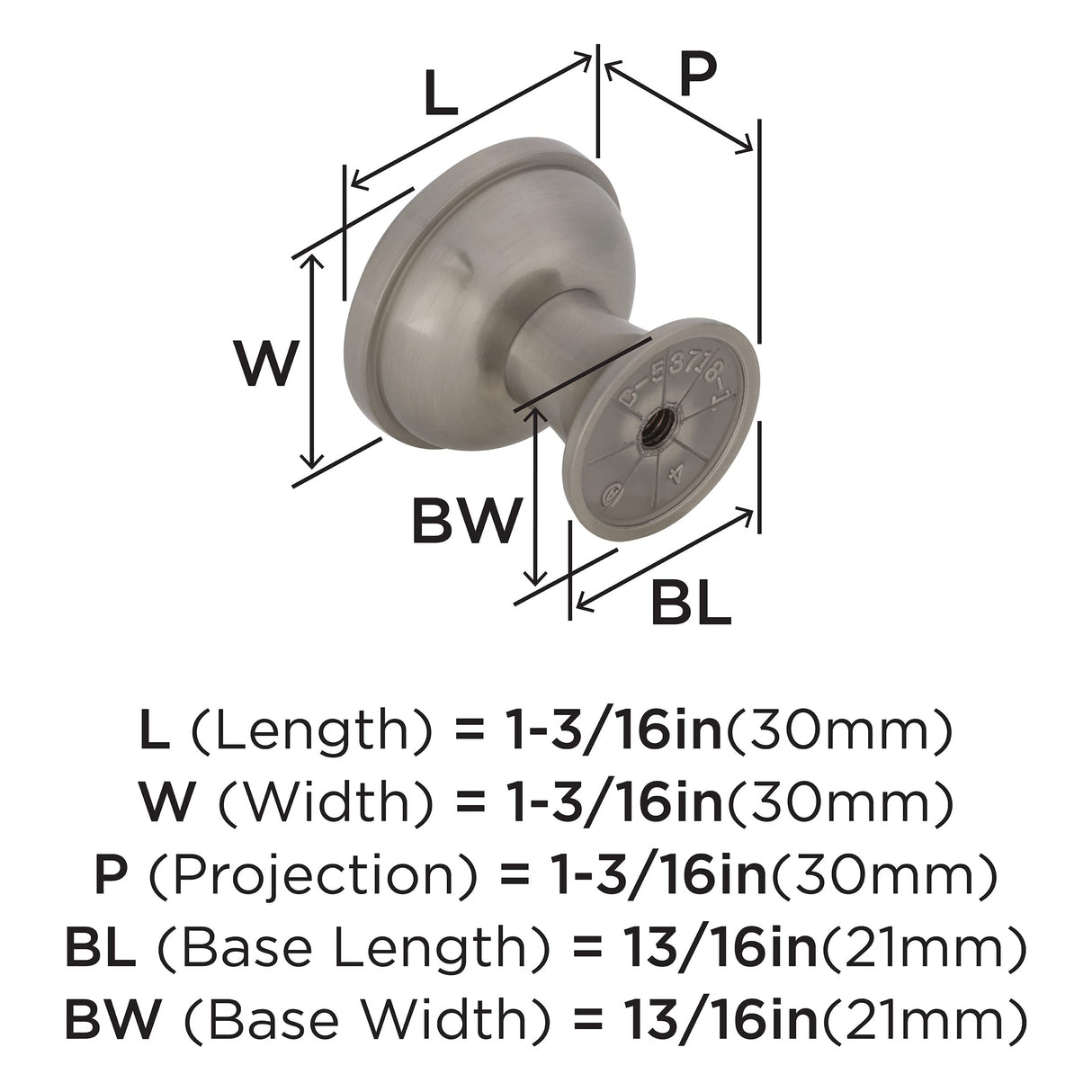 Amerock Cabinet Knob Satin Nickel 1-3/16 inch (30 mm) Diameter Westerly 1 Pack Drawer Knob Cabinet Hardware