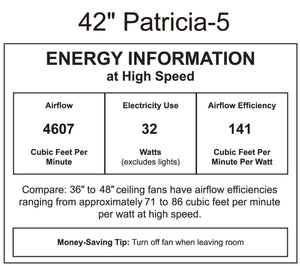 Matthews Fan PA5-CR-WA-42 Patricia-5 five-blade ceiling fan in Polished Chrome finish with 42” solid walnut tone blades and dimmable LED light kit 