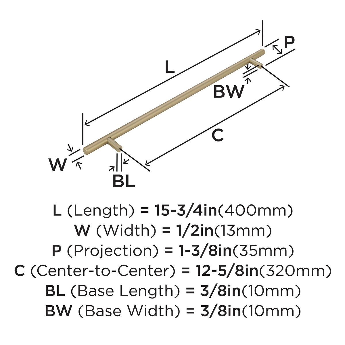 Amerock Cabinet Pull Golden Champagne 12-5/8 inch (320 mm) Center to Center Bar Pulls 1 Pack Drawer Pull Drawer Handle Cabinet Hardware