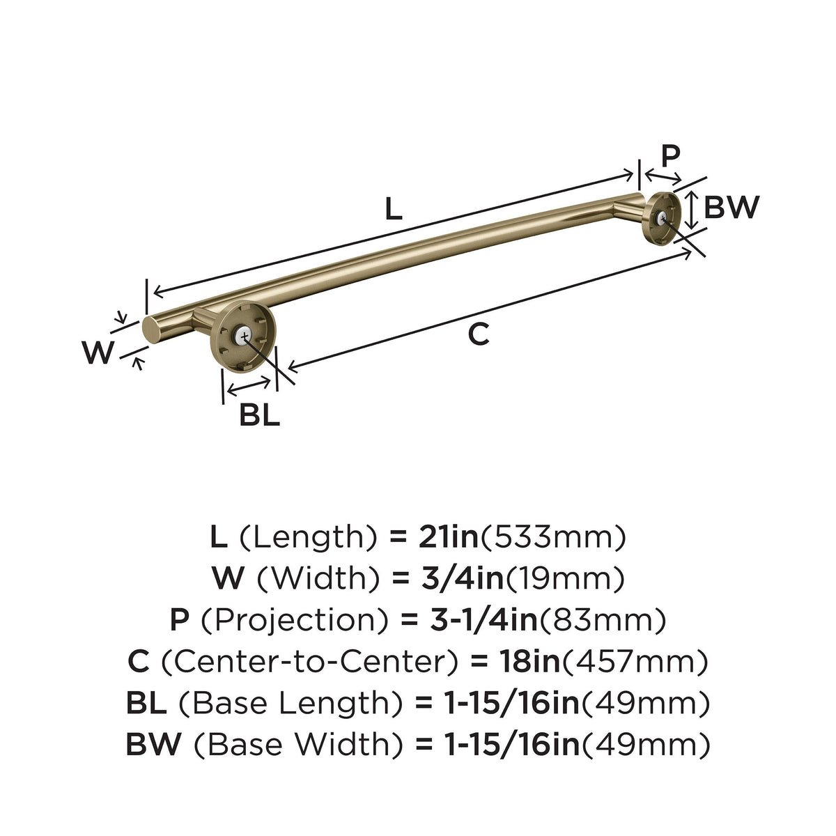 Amerock BH26543BBZ Golden Champagne Towel Bar 18 in (457 mm) Towel Rack Arrondi Bathroom Towel Holder Bathroom Hardware Bath Accessories